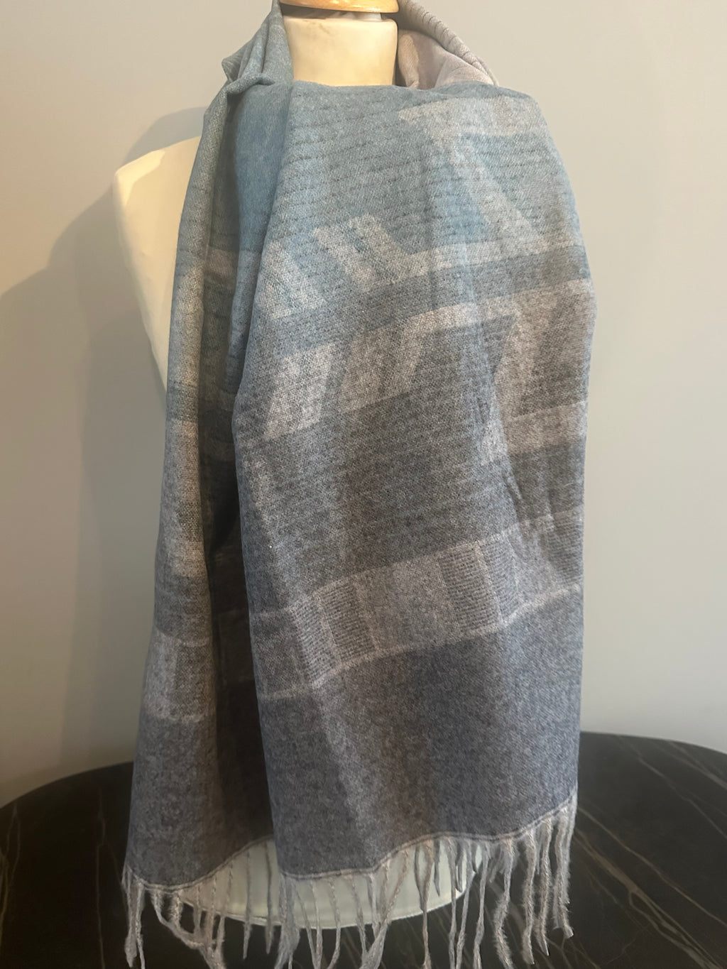 Cashmere sjaal blauw met grijs