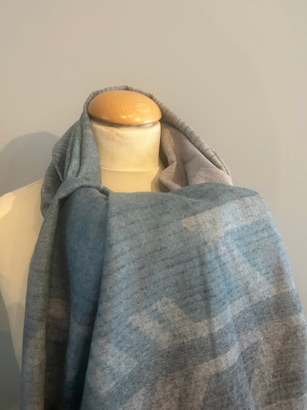 Cashmere sjaal blauw met grijs