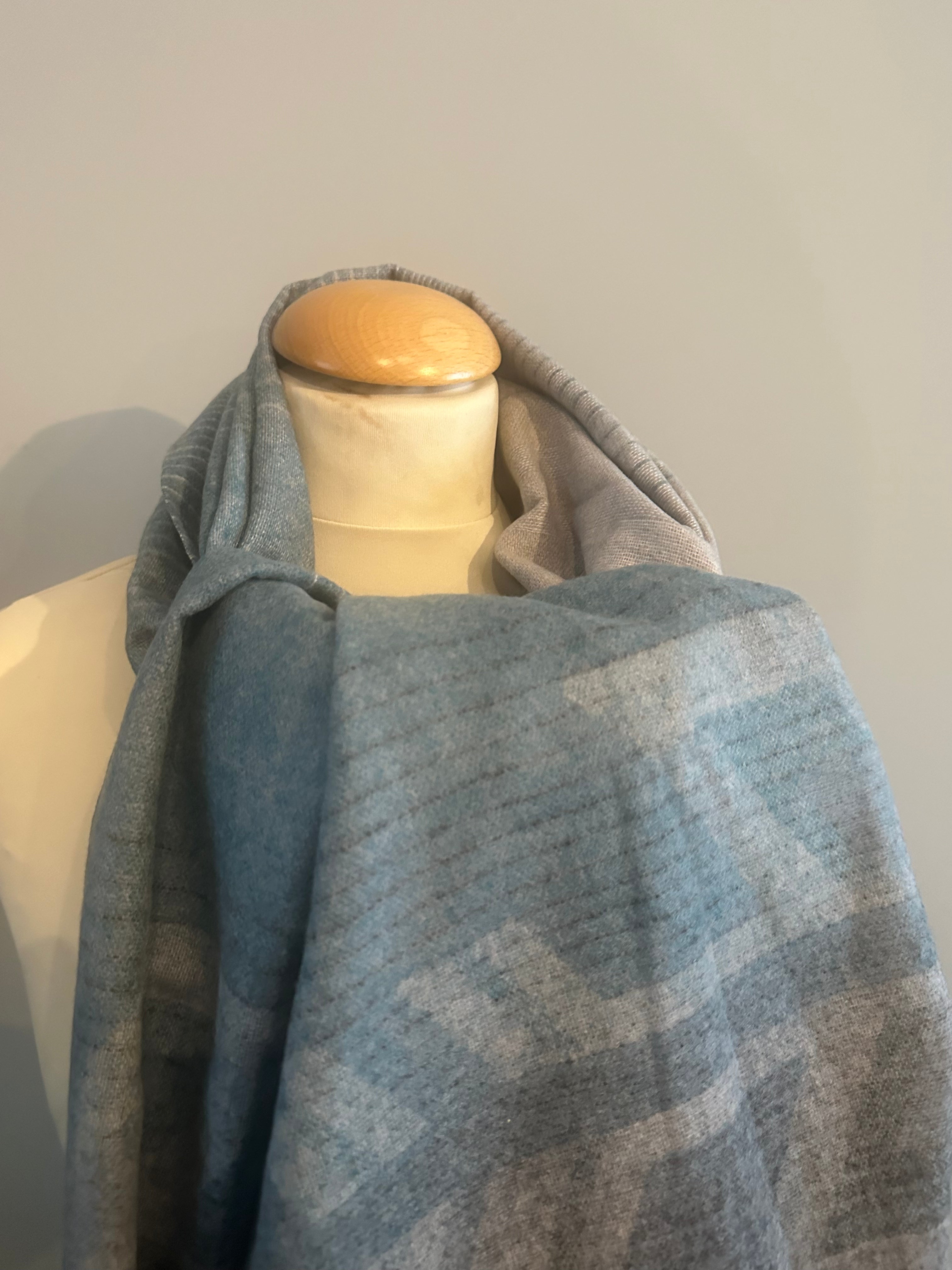 Cashmere sjaal blauw met grijs