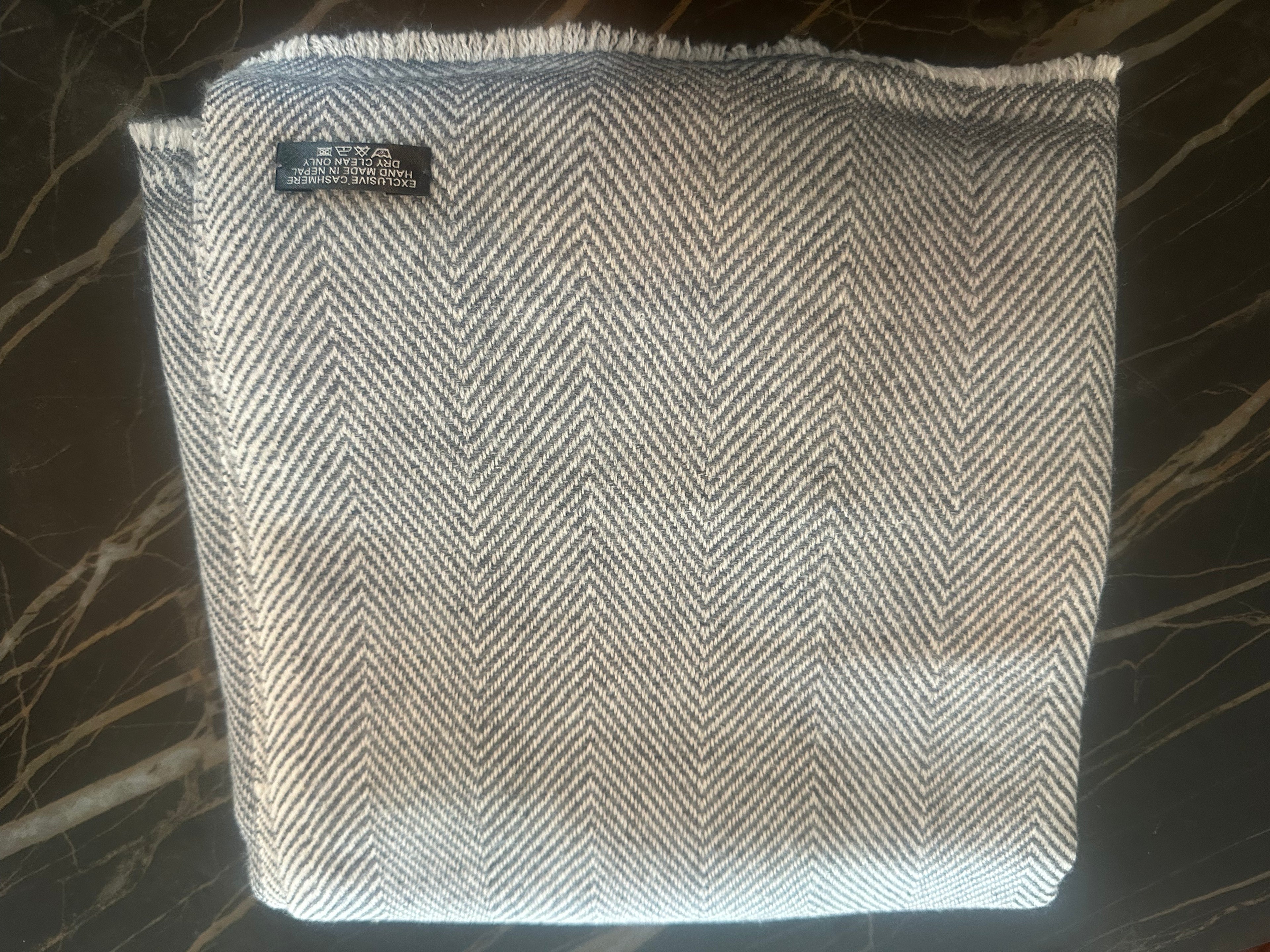 Cashmere sjaal grijblauw/creme